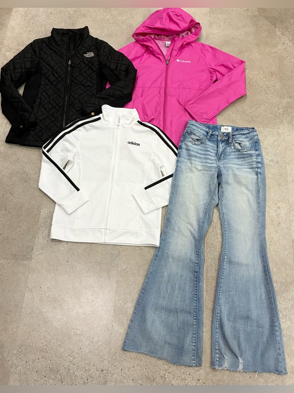 Girls BKE/NORTH FACE/COLUMBIA/ADIDAS Distressed Jeans & Jackets, sz 10